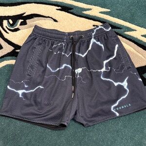 YoungLA Men's Athletic Shorts with Lightning Design - Dark Blue